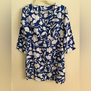 Boden Navy and White Floral Long Sleeve Dress